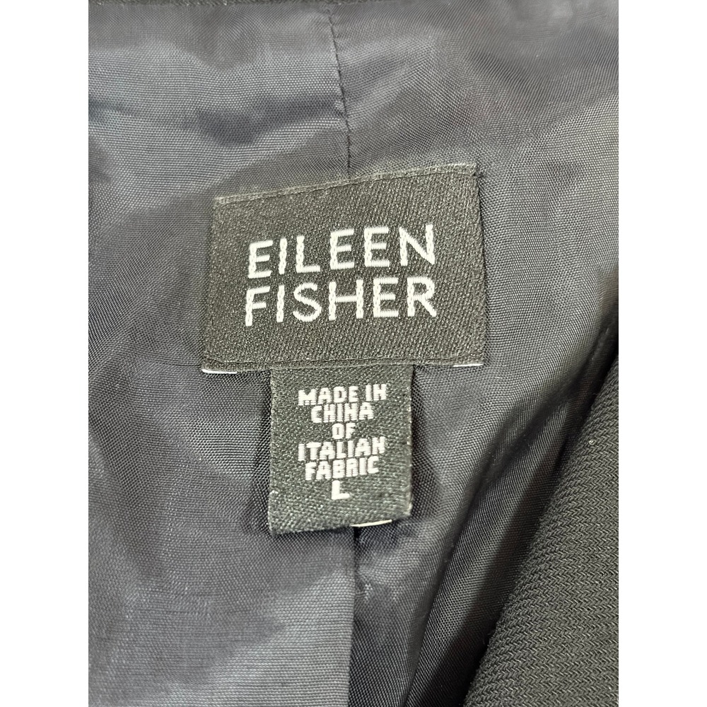 Eileen Fisher Black 100% Italian Wool Open Front Blazer Jacket Womens Large L - Picture 4 of 10